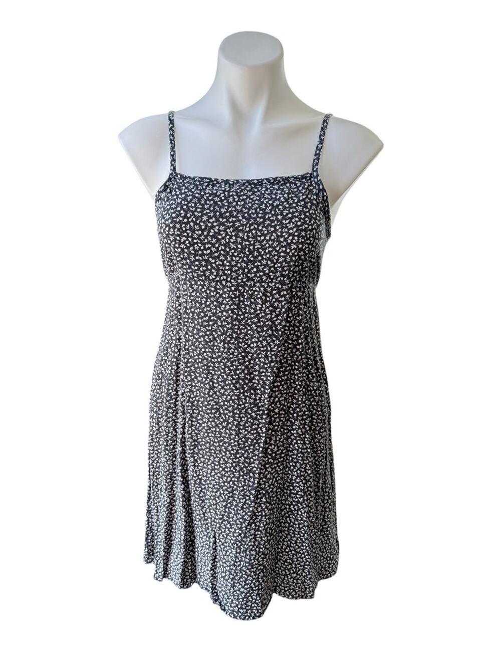 Vintage Y2K Black White Floral Cotton Sundress Tie Waist Small